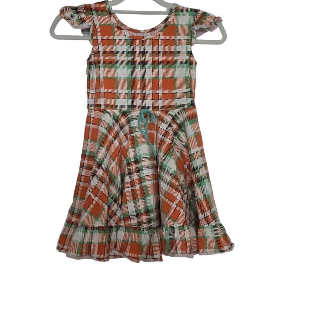 Eleanor Rose Girl's Size 7/8 Orange Green Plaid Demi Ruffled Dress